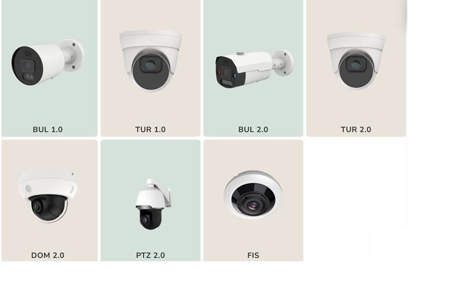 Camera range: bullet, turret, dome, PTZ and fisheye models