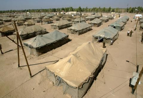 Rows of tents at a military base