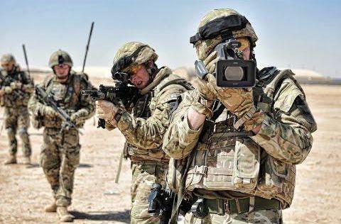 Soldiers on patrol wearing helmet cameras