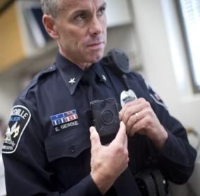 Police officer wearing a body camera