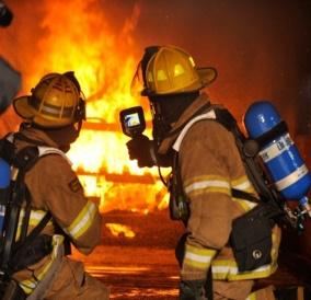 Firefighters at a blaze